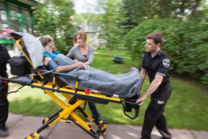 senior woman in a wheeled stretcher
